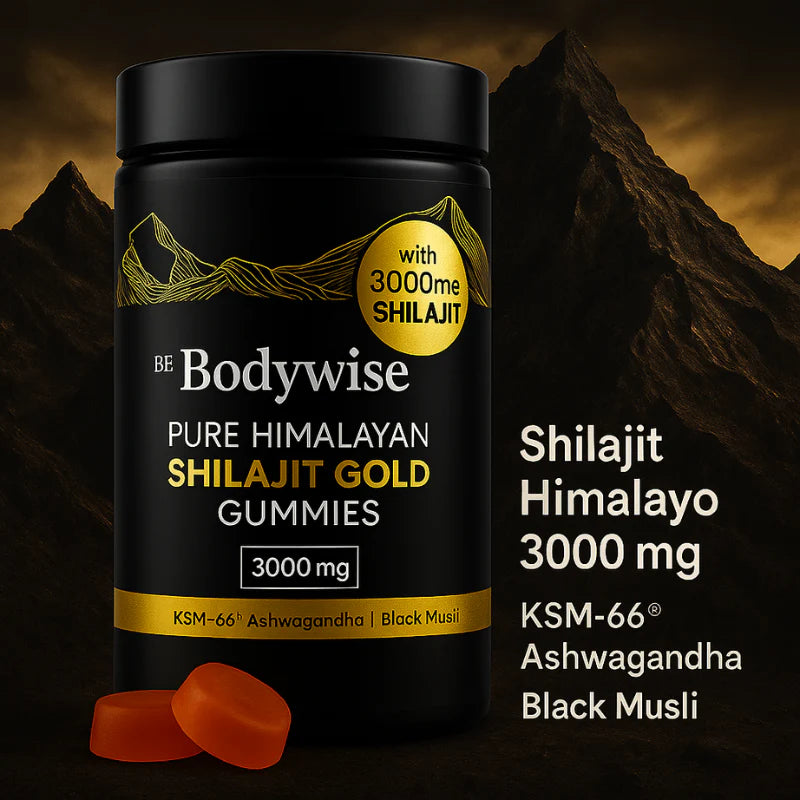Be Bodywise™: Gomitas de Shilajit 3000 mg +KSM-66® Ashwagandha+ Black Musli, 60Pcs sin Azucar