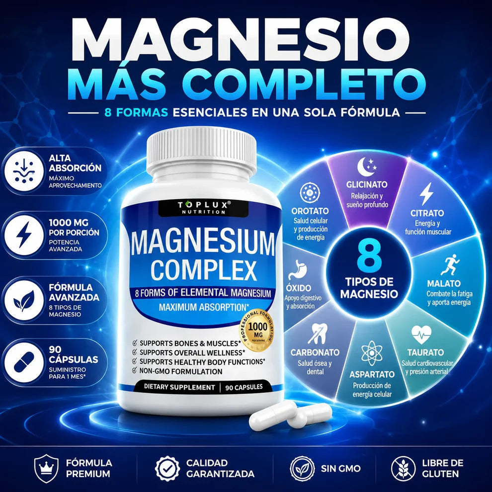 Suplemento Magnesio Complex Toplux 8 en 1 | 90 Cp